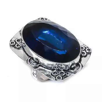 Кольцо из серебра 925 пробы с натуральным голубым топазом, размер 8 C7J51