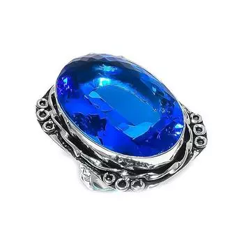 Кольцо из серебра 925 пробы с натуральным голубым топазом, размер 8,5 d0I40