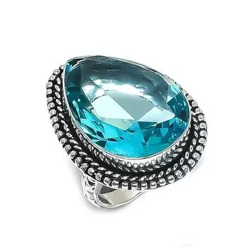 Кольцо из серебра 925 пробы с натуральным голубым топазом, размер 9 A7O37