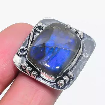 Кольцо из серебра 925 пробы с натуральным лабрадоритом, размер 7 J4m48