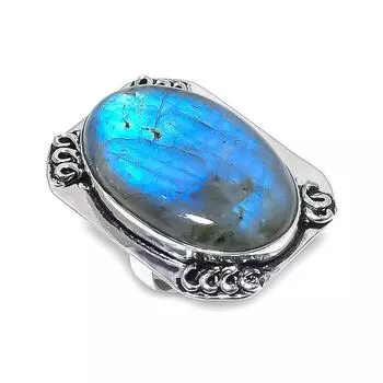 Кольцо из серебра 925 пробы с натуральным лабрадоритом, размер 6 i9t92