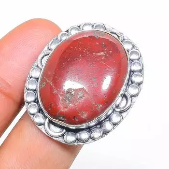 Кольцо из серебра 925 пробы с натуральным красным речным яшмовым драгоценным камнем, размер 10 L7N43