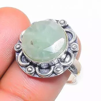 Кольцо из серебра 925 пробы с натуральным зеленым апатитом, размер 7 R3a71