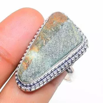 Кольцо из серебра 925 пробы с натуральным полосатым зеленым опалом, размер 9 v0L22