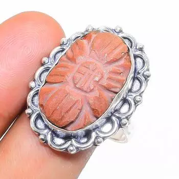 Кольцо из серебра 925 пробы с натуральным красным солнечным камнем, размер 10 Z6Q28