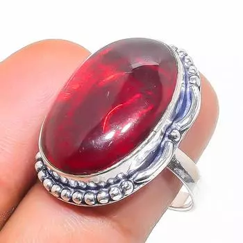 Кольцо из серебра 925 пробы с натуральным мозамбикским гранатом, размер 7 k7G64