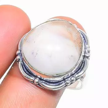 Кольцо из серебра 925 пробы с натуральным перламутром и драгоценными камнями, размер 8 j2H84