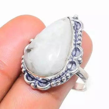 Кольцо из серебра 925 пробы с натуральным радужным лунным камнем, размер 9 h2D45