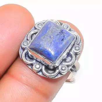 Кольцо из серебра 925 пробы с натуральным лазуритом, размер 7 Y9q53