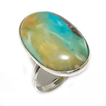 Кольцо из серебра 925 пробы с натуральным амазонитом, размер 8, n3j16