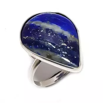 Кольцо из серебра 925 пробы с натуральным лазуритом, размер 7 t4I91