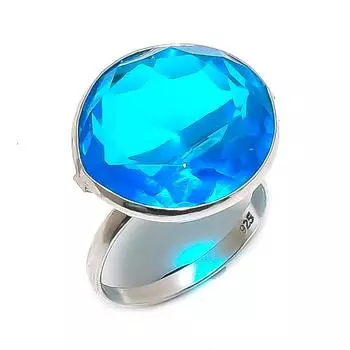 Кольцо из серебра 925 пробы с натуральным швейцарским голубым топазом, размер 8,5, ширина 6, высота 43 см