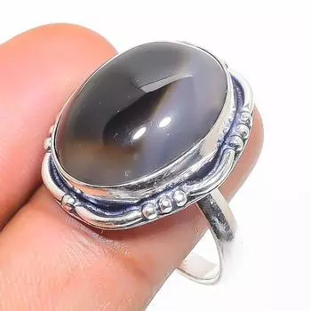Кольцо из серебра 925 пробы с натуральным полосчатым агатом, размер 9,5 W0Y62