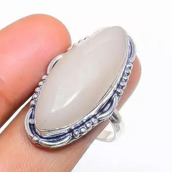 Кольцо из серебра 925 пробы с натуральным аква-халцедоном, размер 9 B4K31