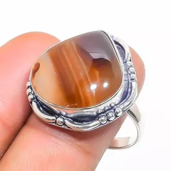 Кольцо из серебра 925 пробы с натуральным полосчатым агатом, размер 9 G2P22