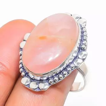 Кольцо из серебра 925 пробы с натуральным розовым кварцем, размер 9 K6L27