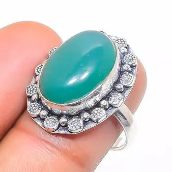 Кольцо из серебра 925 пробы с натуральным зеленым ониксом, размер 6 H5B06