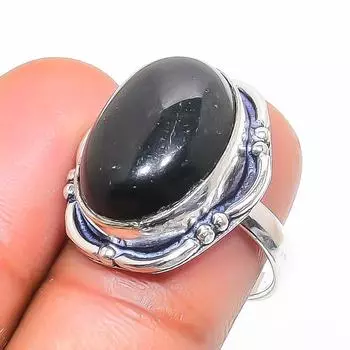 Кольцо из серебра 925 пробы с натуральным черным ониксом, размер 6 Z1F82