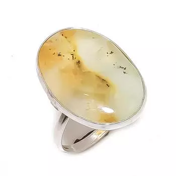 Кольцо из серебра 925 пробы с натуральным русским дендритовым камнем, размер 7 L4m08