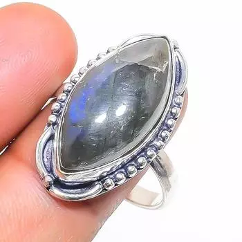 Кольцо из серебра 925 пробы с натуральным лабрадоритом, размер 10 U4V33