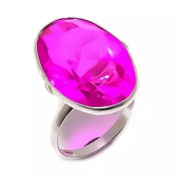 Кольцо из серебра 925 пробы с натуральным розовым рубиллитом, размер 8 h2K25