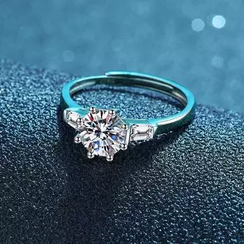 Кольцо из серебра 925 пробы с тремя камнями, женское кольцо с бриллиантами в форме восьмигранника Т-образной формы, открытое кольцо Guochao. opening adjustable