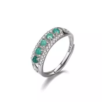 Кольцо из серебра 925 пробы с пятью халцедонами, китайское ретро-эмалевое нефритовое кольцо с открытым кольцом Opening Adjustable