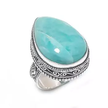 Кольцо из серебра 925 пробы с драгоценным камнем амазонит ручной работы, размер 8 N7t84