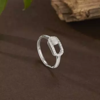 Кольцо из серебра 925 пробы с геометрической квадратной огранкой, женское, инкрустированное жадеитом Гватемалы, яйцевидная поверхность, ниша, легкое, роскошное, высокого класса Opening Adjustable