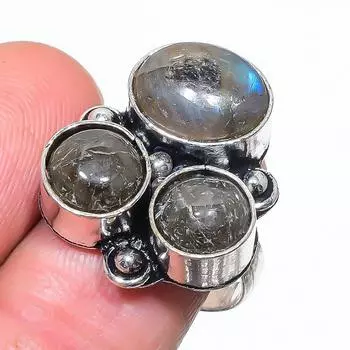 Кольцо из серебра 925 пробы с натуральным лабрадоритом, размер 9 Y2H55