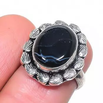 Кольцо из серебра 925 пробы с натуральным полосчатым агатом, размер 6 n3w62