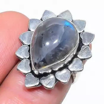 Кольцо из серебра 925 пробы с натуральным лабрадоритом, размер 6 w2G06