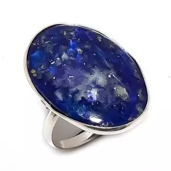 Кольцо из серебра 925 пробы с натуральным лазуритом, размер 7 K7J14