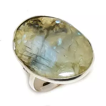 Кольцо из серебра 925 пробы с натуральным лабрадоритом, размер 7,5 J2W20