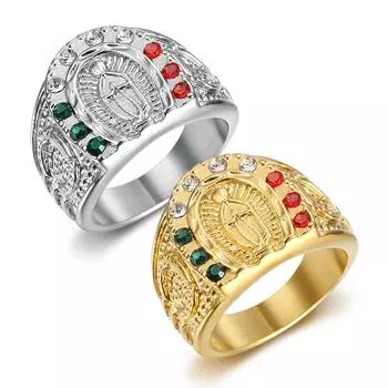 Кольцо из серебра 925 пробы в стиле хип-хоп с позолоченным бриллиантом, мужское кольцо с изображением Девы Марии 7