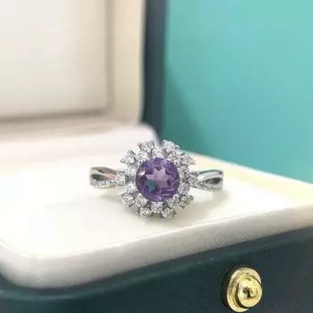 Кольцо из серебра S925 пробы Кольцо из стерлингового серебра S925 пробы для женщин с натуральным аметистом подсолнечника и живым ртом, регулируемое кольцо с крестом в виде 8 цифр one size