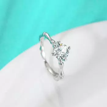 Кольцо из серебра S925 пробы Кольцо из стерлингового серебра S925 пробы с муассанитом из бамбука, однокаратное, простое, модное, элитное, изысканное, модное, женское кольцо one size