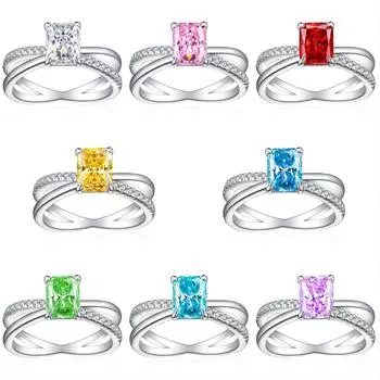 Кольцо из серебра S925 пробы с бриллиантом огранки «ледяной цветок» 1,5 карата, скошенным прямоугольным 6 * 8, огранка «фейерверк», с высоким содержанием углерода, женское кольцо US Size 5 #