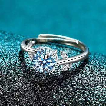 Кольцо из серебра S925 пробы с лепестками, популярное кольцо с цветком и листом, простое и модное кольцо с инкрустированным бриллиантом в один карат opening adjustable