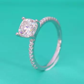 Кольцо из серебра S925 с четырехугольным бриллиантовым кольцом из муассанита с четырьмя когтями для женщин Кольцо принцессы из стерлингового серебра S925 с микрозакрепкой, тонкое, компактное 5