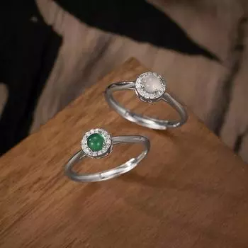 Кольцо из серебра S925 с геометрическим узором, круглое, инкрустированное зеленым агатом, модное женское кольцо opening adjustable