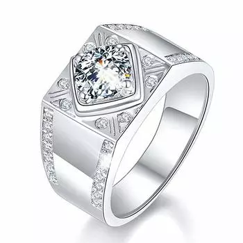 Кольцо из серебра S925 с имитацией муассанита 1 карат, позолоченное 18-каратным золотом, обручальное кольцо из платины и серебра, простое мужское кольцо с бриллиантом one size