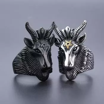 Кольцо из серебра S925, серия «Праздничное животное», кольцо в форме пятиконечной звезды, сатаны, барана, мужское и женское ретро-кольцо 7