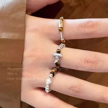 Кольцо из серебра в стиле ретро с тигровым глазом: Высококачественные украшения Майяра на указательный палец осень/зима