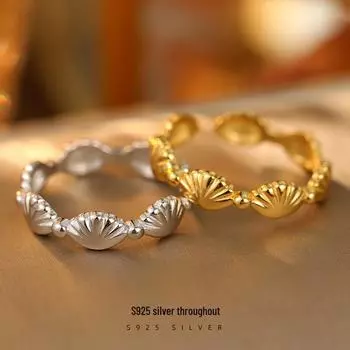 Кольцо из серебряной ракушки Banyan Tree S925 - корейская мода Открытый дизайн для женщин Adjustable opening золотой
