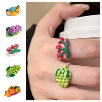 Кольцо из смолы Питайя, кольцо с бананом и папайей, модное летнее кольцо с вишней persimmon