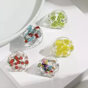 Кольцо из смолы, прозрачное кольцо с фруктами, модное кольцо ручной работы, милое женское дизайнерское стильное кольцо