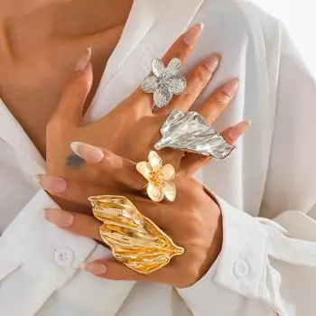 Кольцо из сплава с плиссировкой в виде преувеличенного листа, трехмерное, золотое, серебряное, цветочное, кольца для суставов пальцев, ювелирные изделия, подарок, новинка 2025 г.