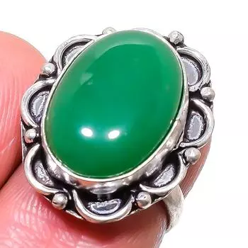 Кольцо из стерлингового серебра 925 пробы ручной работы с зеленым ониксом, размер 5 P1n82