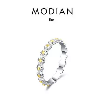 Кольцо из стерлингового серебра 925 пробы Modian с цветком маргаритки - Универсальный дизайн подсолнуха в японско-корейском стиле для женщин US Size 5